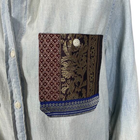 Denim & Supply Ralph Lauren Sandwashed Denim Brocade Boyfriend Shirt Sz Medium - Picture 7 of 13